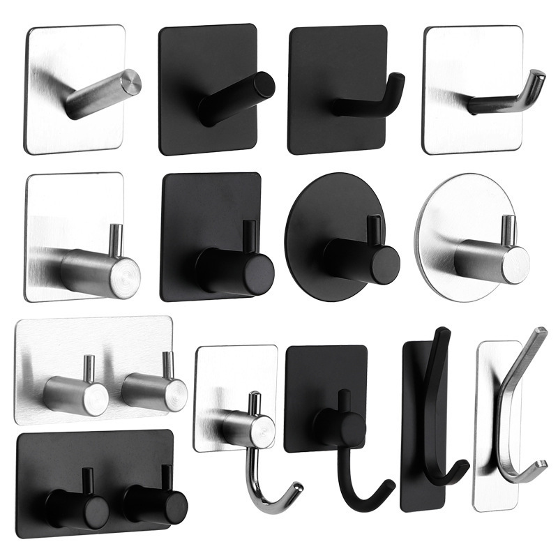 Kitchen Bathroom Self-Adhesive Coat Towel Hooks Wall Hangers Hooks Anti-Skid Heavy-duty Stainless Steel Hanging Hook