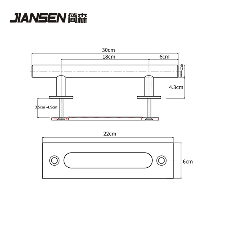 Quality Wood Door Barn Door Black Door Square Handle Move Round Cabinet Double Sided Round Tube Pull Handles