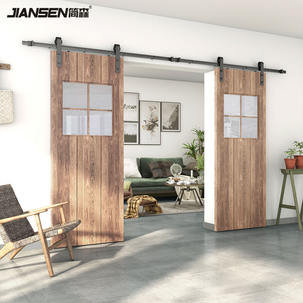 America HM2007 Classic J Style Sliding Door Barn Track Hardware Wood Barn Door Rail Hardware Sliding Door Track System Kit