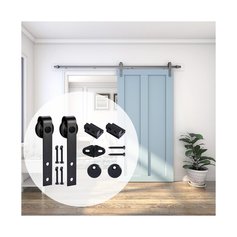 Wholesale Customizable Black Classic 6.6 Feet Stainless Steel Rail Hanging Sliding Single Barn Door Hardware Kits