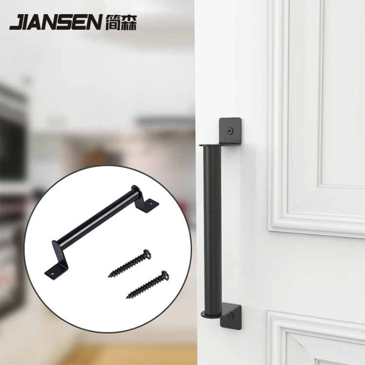 High Quality Round Pipe Sliding Black Barn Door Handle Heavy Duty Powder Coated Black Pull Barn Door Handle