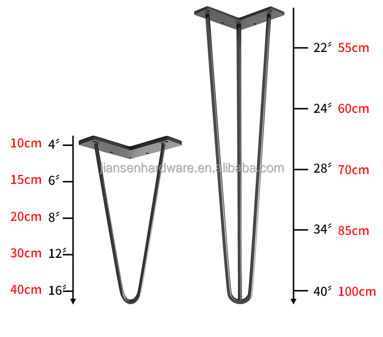 Wholesale 4-34inch Hairpin Legs Metal Coffee Hairpin Table Legs Iron Steel Feet Furniture Bench Cabinet Table Hairpin Legs