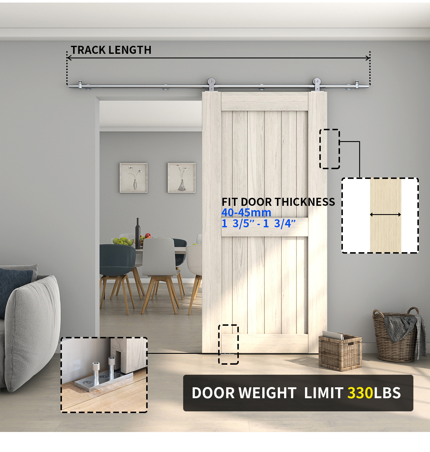 High Quality Slide Rail Stainless Steel Sliding Door Hardware Track Kit For Glass Shower Door Barn Door Hardware Kits