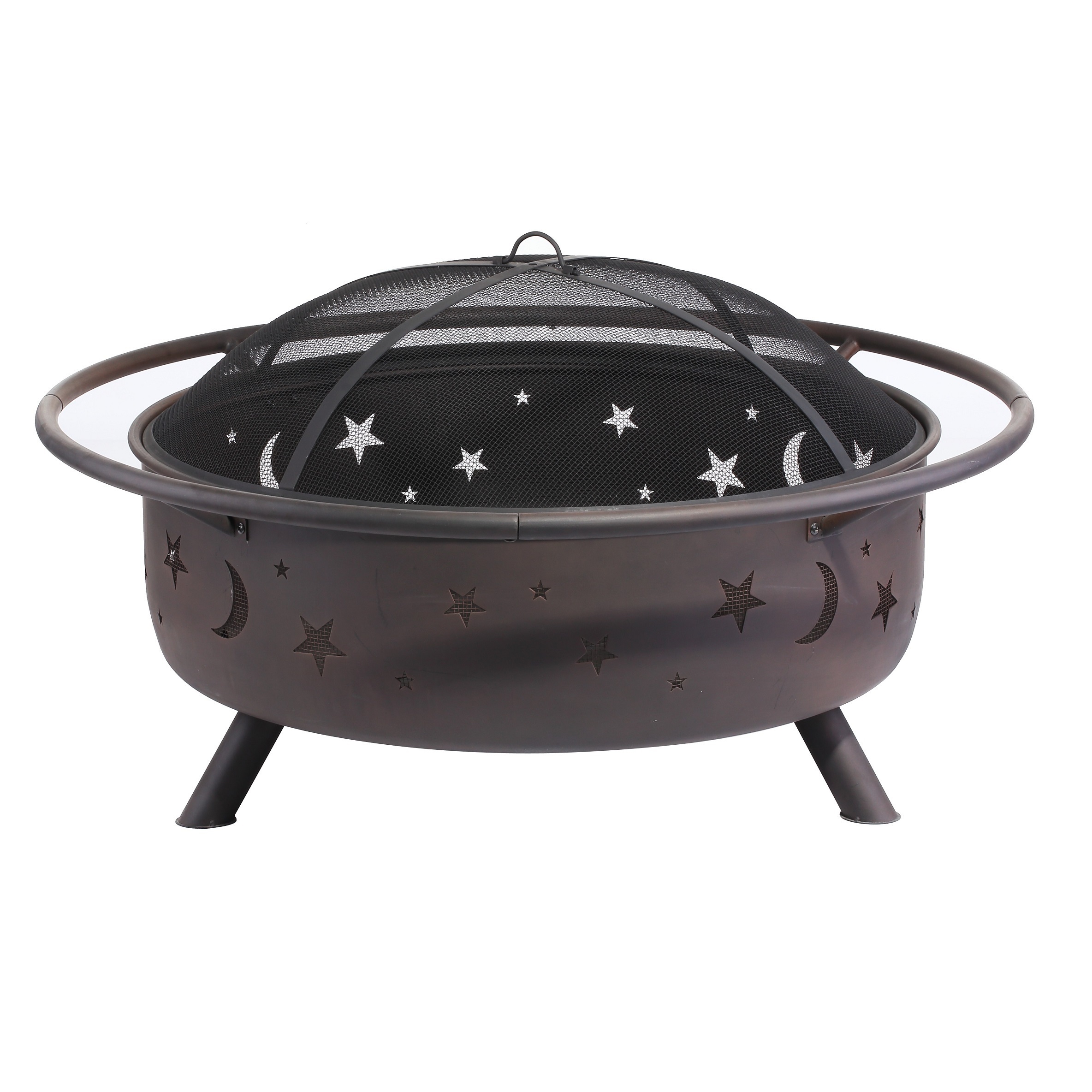 30 Inch Stars and Moons Wood Burning Fire Pit with Wood Grate and Spark Screen