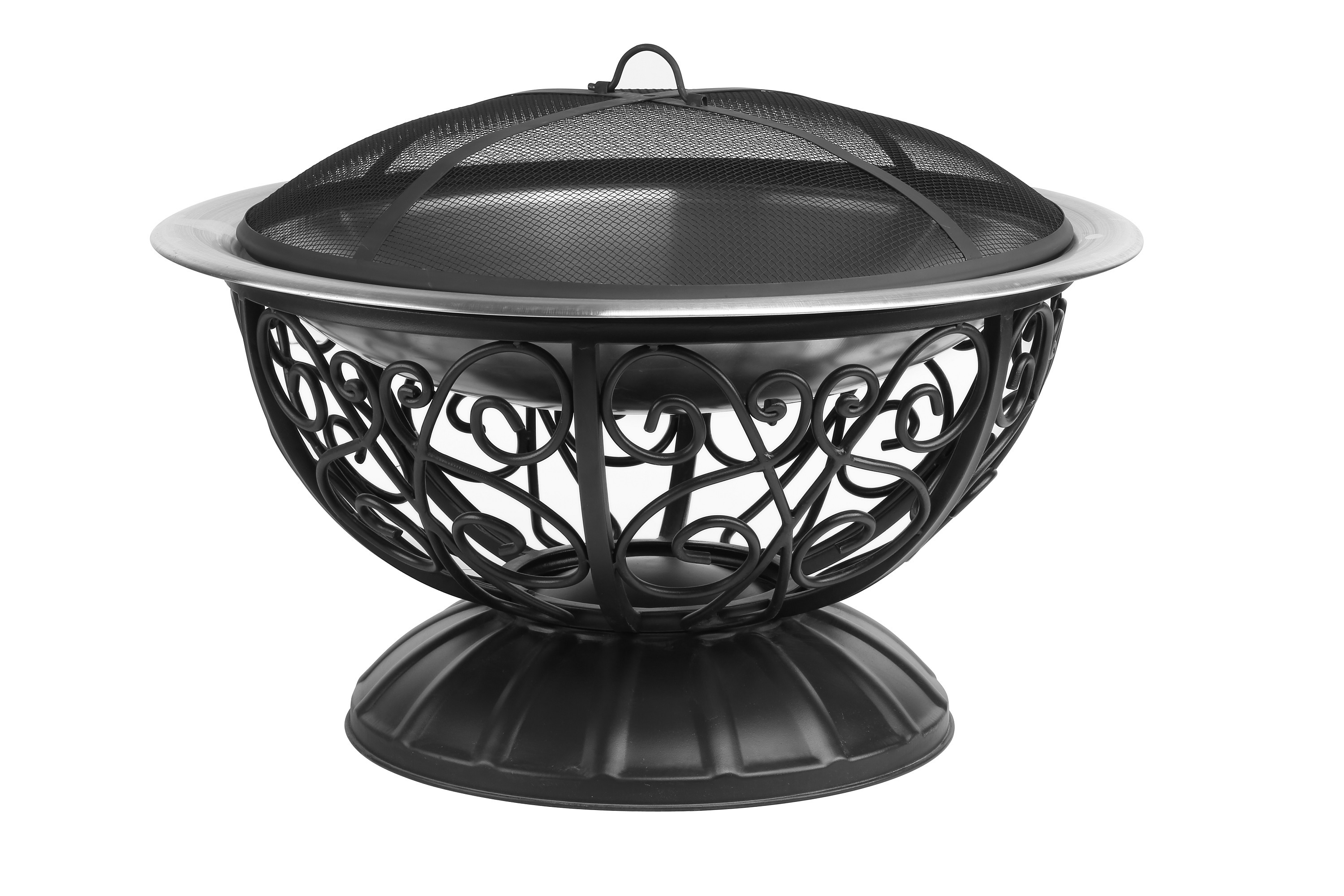 Metal Cage Backyard Garden Free Standing Firepit Fire Pit with Scroll Base Screen and Cover