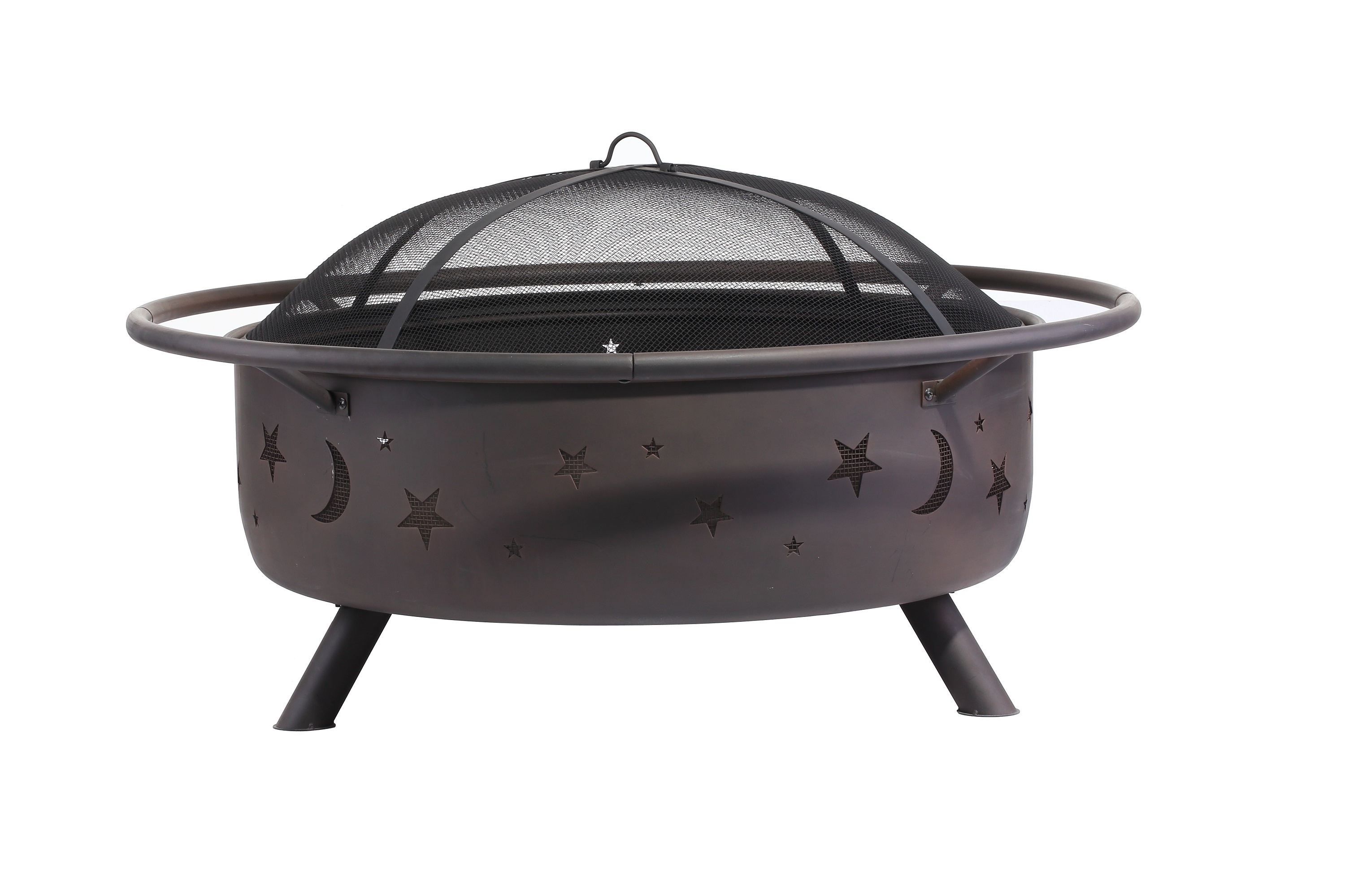 30 Inch Stars and Moons Wood Burning Fire Pit with Wood Grate and Spark Screen