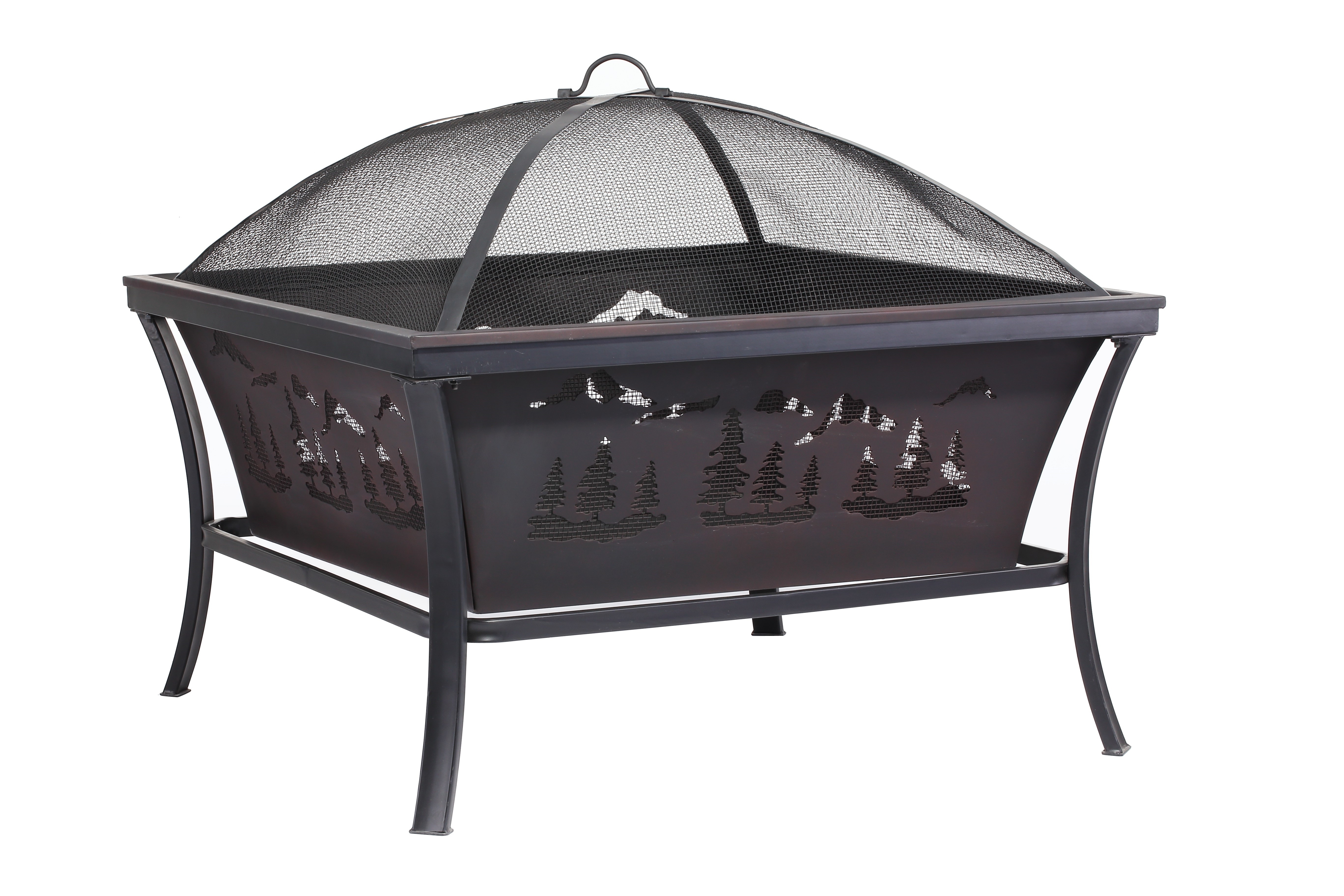 Black Metal Backyard Patio Garden Square Stove Fire Pit Bowl With Protective Screen