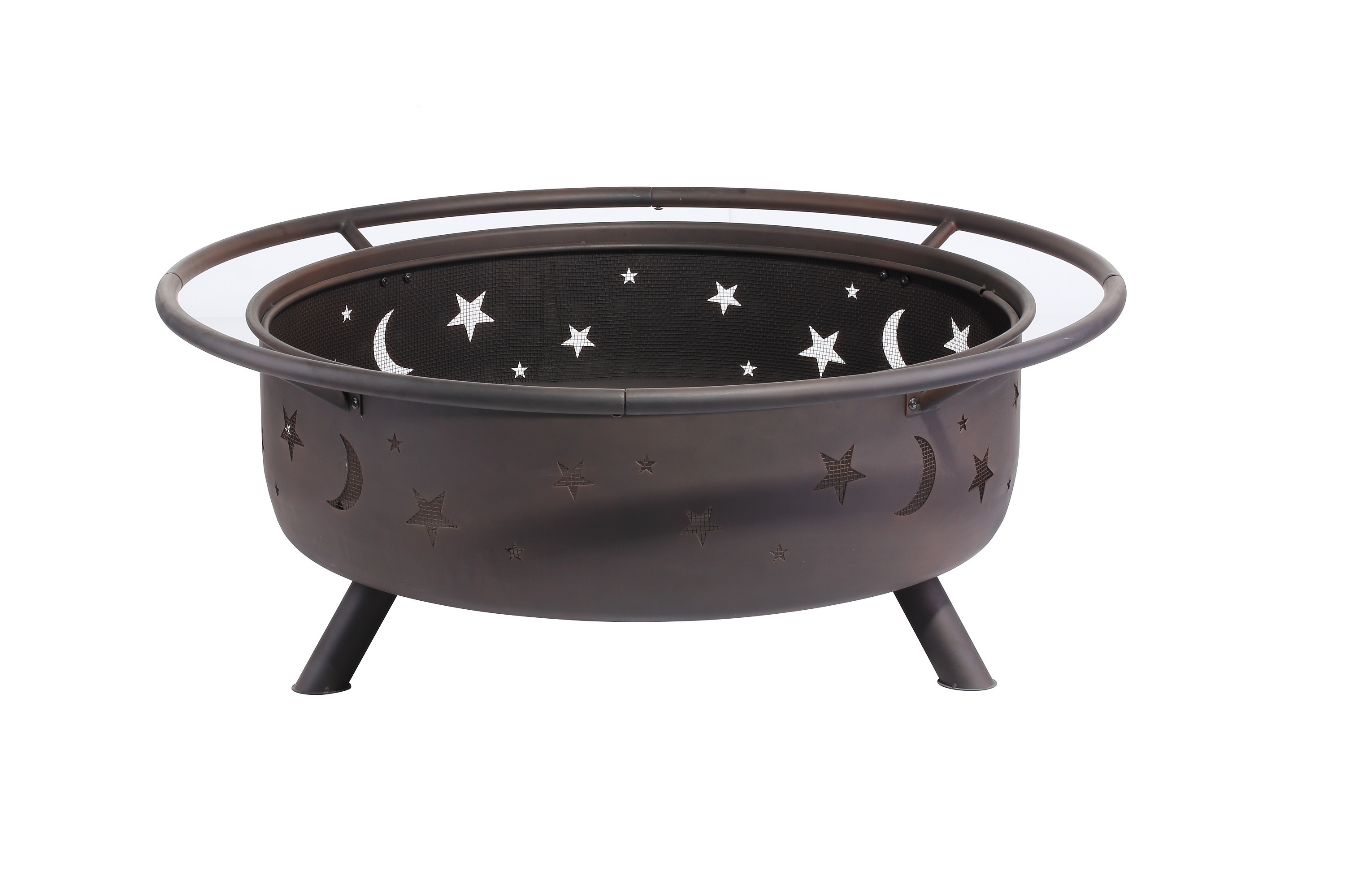 30 Inch Stars and Moons Wood Burning Fire Pit with Wood Grate and Spark Screen