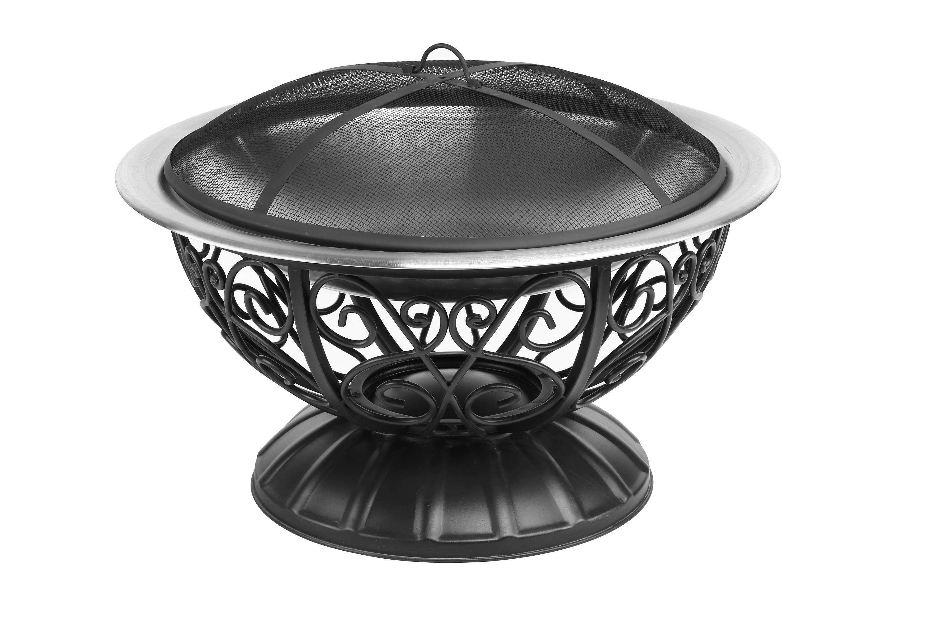 Metal Cage Backyard Garden Free Standing Firepit Fire Pit with Scroll Base Screen and Cover