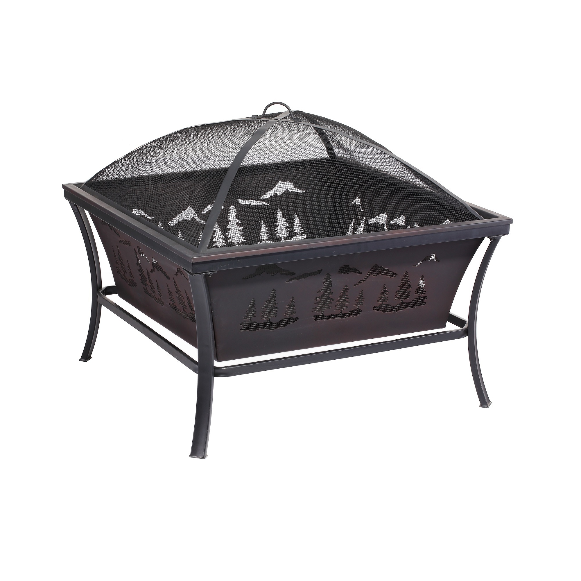 Black Metal Backyard Patio Garden Square Stove Fire Pit Bowl With Protective Screen