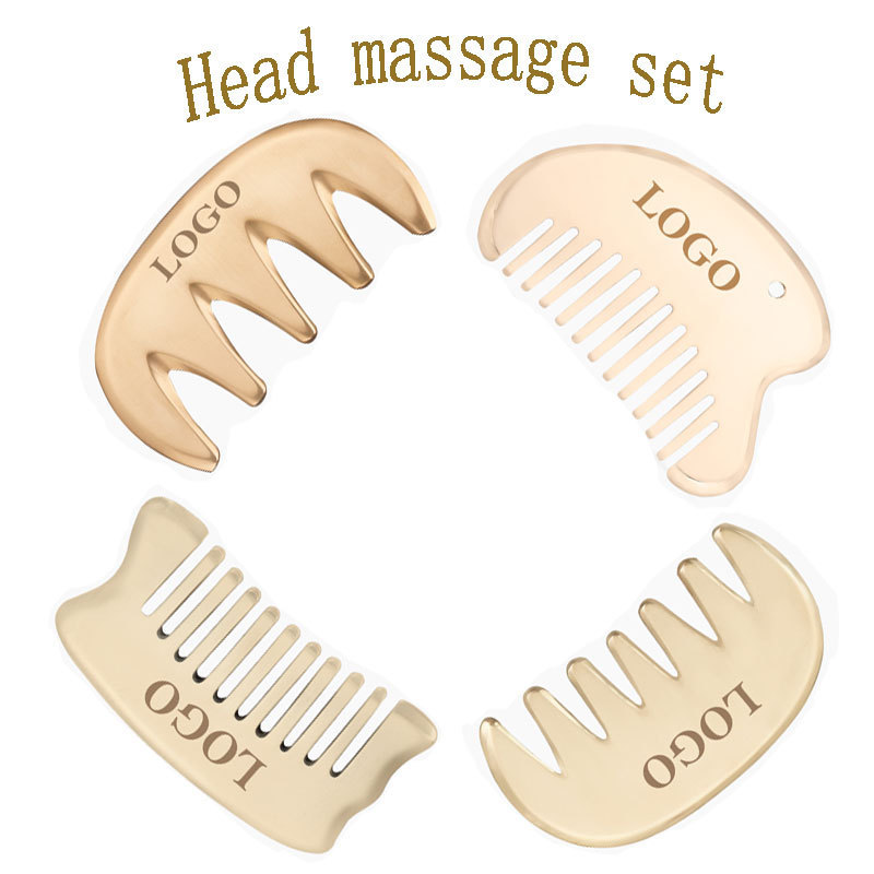 metal copper Gua Sha Comb head massage Custom Logo Scalp Massage Tool Wholesale Square brass Gua Sha Hair Comb guasha  massager