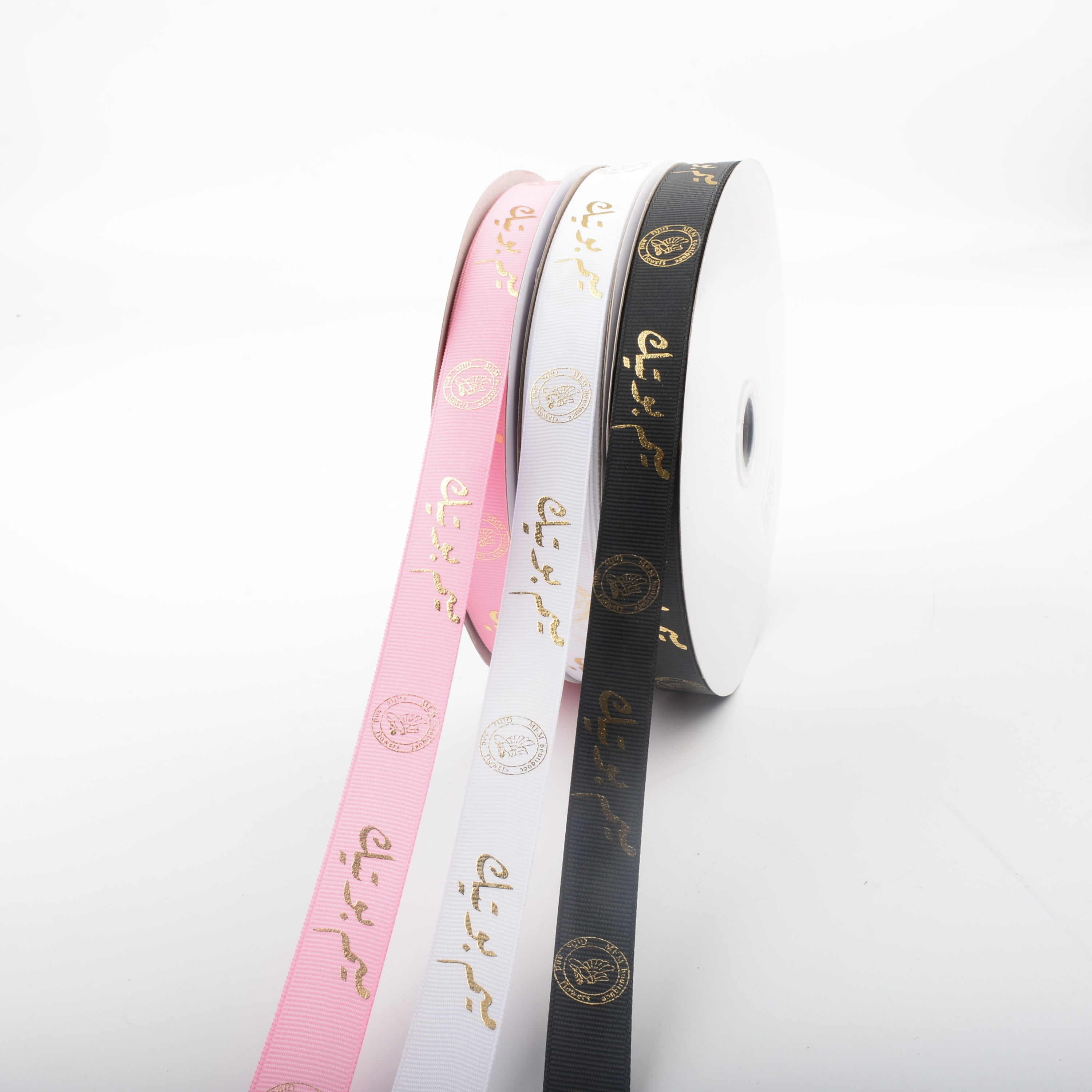 Custom logo polyester gold foil ribbon for packaging decoration