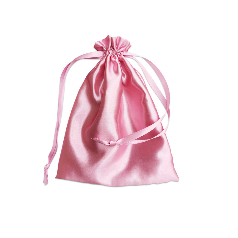 High Quality Custom  wholesale drawstring satin wig bags round bottom satin pouch drawstring bag satin pink Backpack Bag