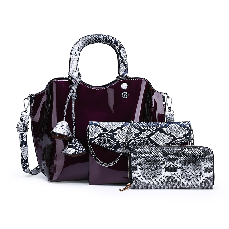 JIANUO 2019 snake skin handbags for women ladies patent leather bag set