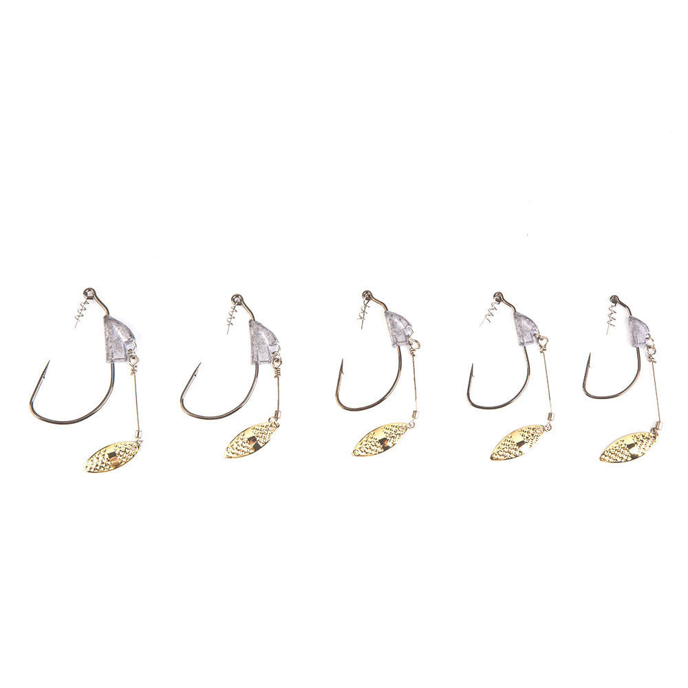 5pcs/box with Gold Lead Weighted Wide Belly Crank Fishing Hook  with Spring Piercing Soft Bait Fishing Accessories