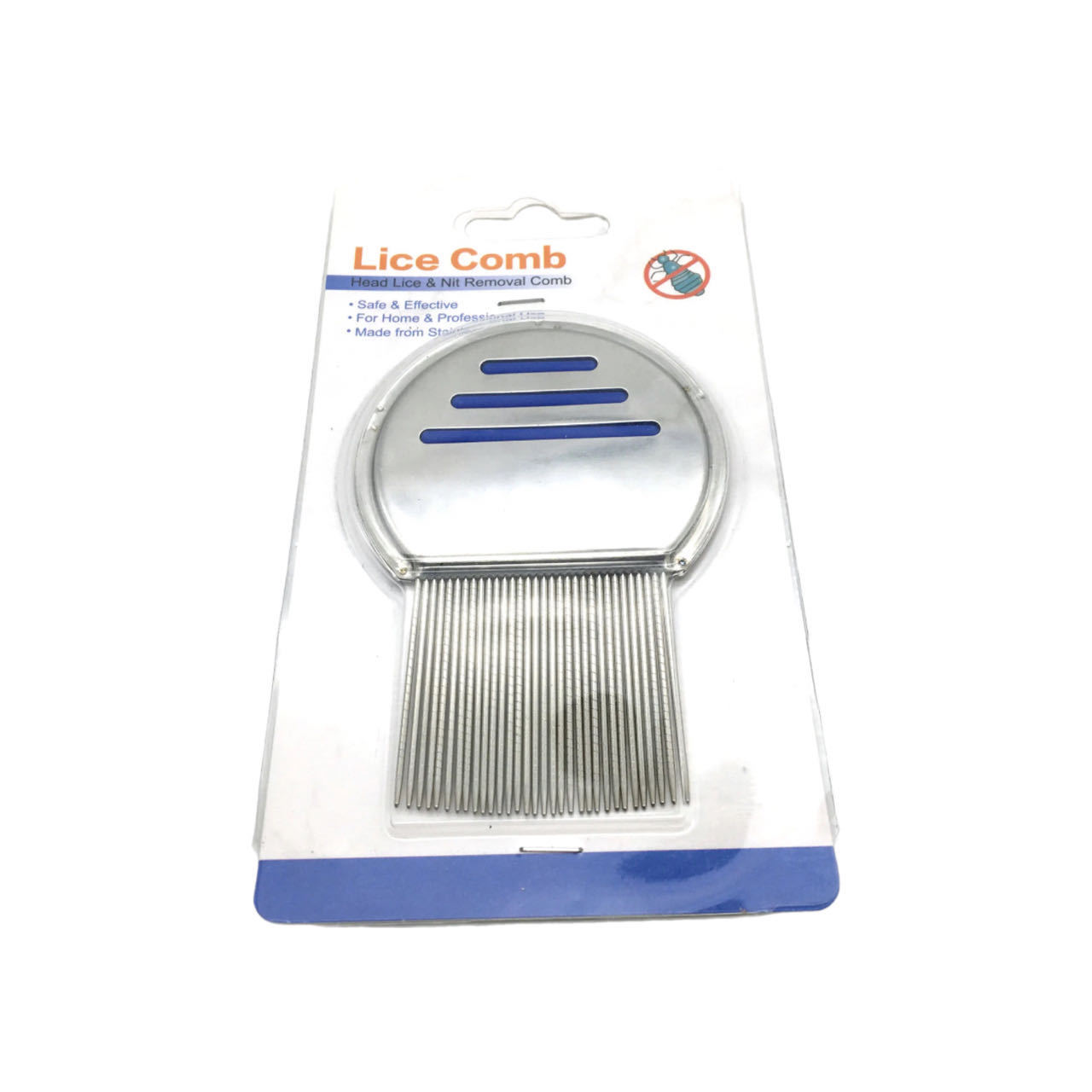 Stainless Steel Handle And Grooved Pins Lice Nit Louse Tick Flea Comb With Non Slip Plastic Lines