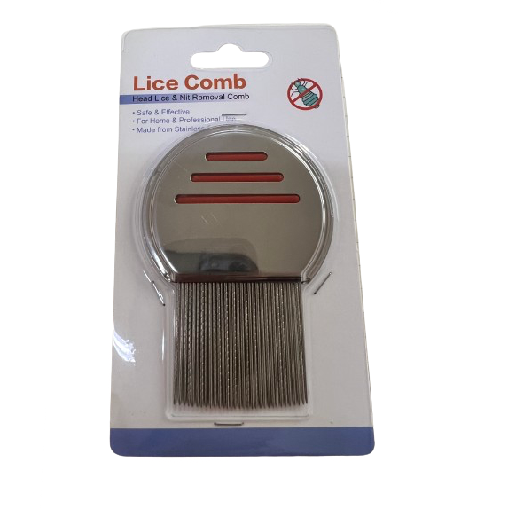 Stainless Steel Handle And Grooved Pins Lice Nit Louse Tick Flea Comb With Non Slip Plastic Lines