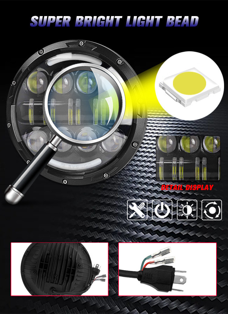 7 Inch Dual Color  Round LED Headlight Angel Eye Fog Lamp For Jeep Wrangler Work Light High Spotlight