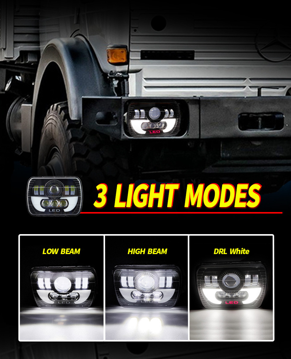 Super Bright Rectangle  Square Led Headlight Dot Drl Led Headlight For Trucks Bright 5 Inch 4X6 Drl Led Headlights