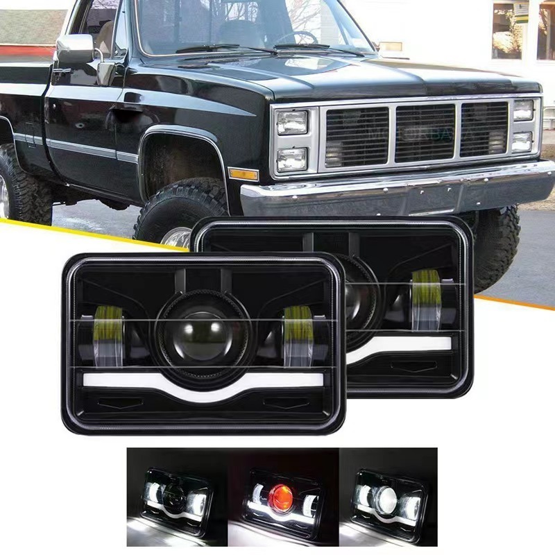 Auto Electrical System High Low Beam 45W Red Light Angel Eye DRL Rectangular Square 4x6 Led Headlight