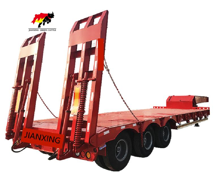 Factory Direct Sales 3 Axles 12 Tire 50ton Lowboy Low Bed Loader Lowbed Truck Semi Trailer