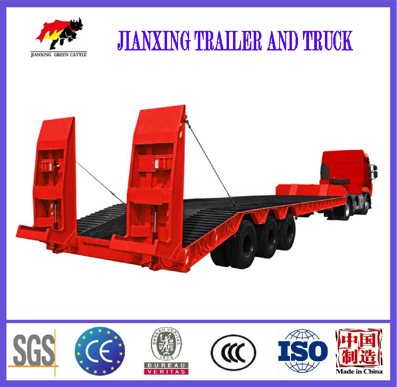 Factory Direct Sales 3 Axles 12 Tire 50ton Lowboy Low Bed Loader Lowbed Truck Semi Trailer