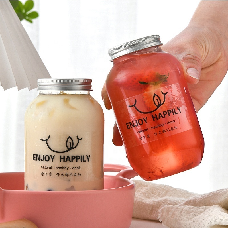 355Ml 500Ml 650Ml Custom Clear Soda Beer Juice Coffee Beverage Milk Tea Pet Plastic Bottle Can With Easy Open Lid Can