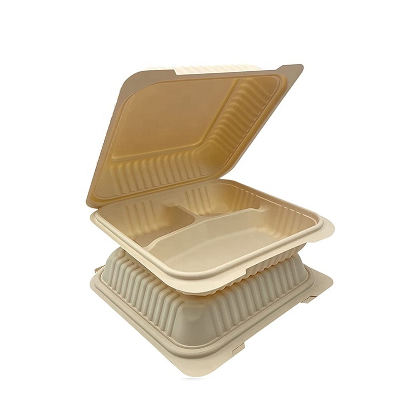 Biodegradable Compostable Plastic Corn Starch Cornstarch Clamshell Food Box Take Away Food Packaging