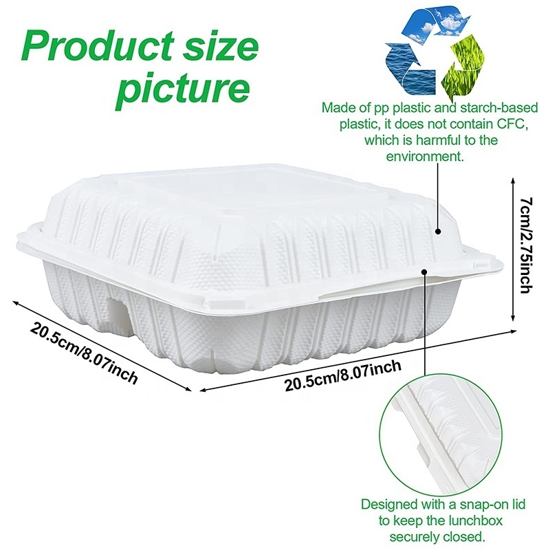 Biodegradable Compostable Plastic Corn Starch Cornstarch Clamshell Food Box Take Away Food Packaging