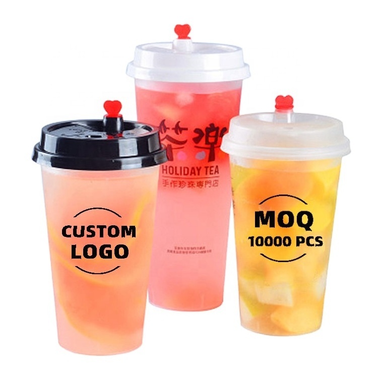 Food grade Custom Printed 8/16/32 oz Clear Disposable plastic bubble tea pp injection cup With Lid