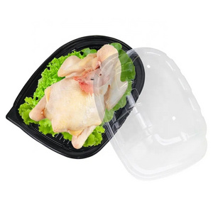 custom Made Rotisserie Chicken Carrier Takeaway Packaging Box Plastic Roast Chicken Container with PET/OPS Lid