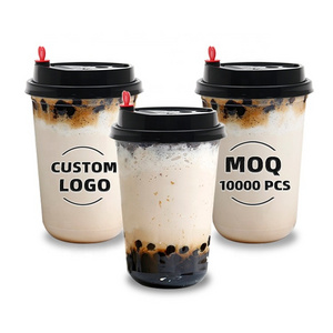 Custom LOGO Printed Clear Disposable Plastic U Shape PET Juice Boba Milk Bubble Tea Cup With lids