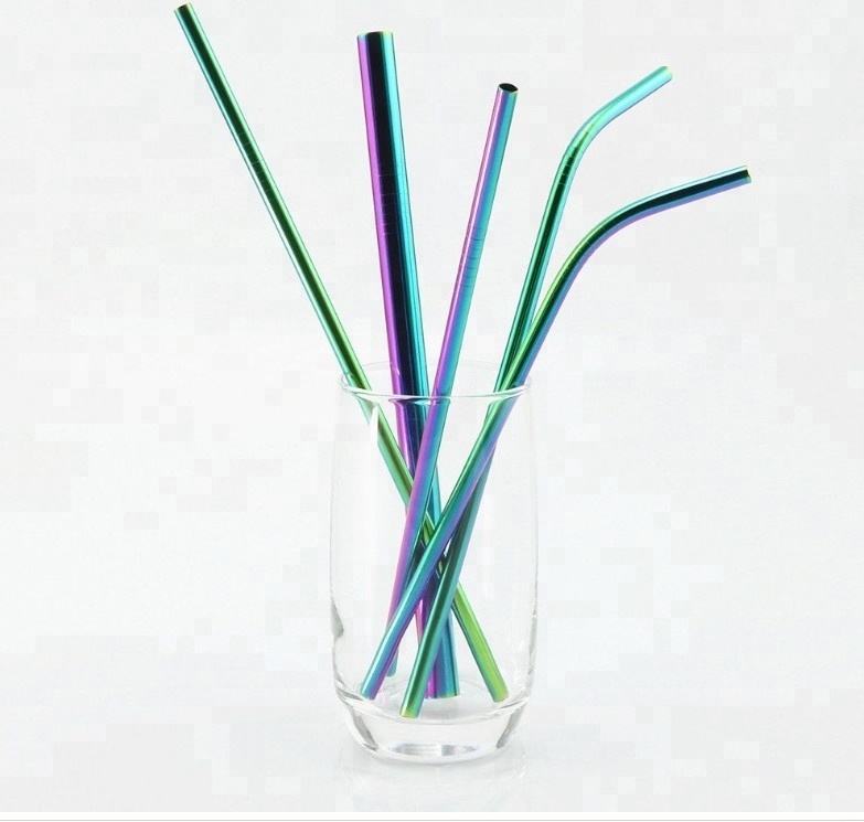 Reusable colorful stainless steel metal straw set colored Drinking Straws with stainless steel