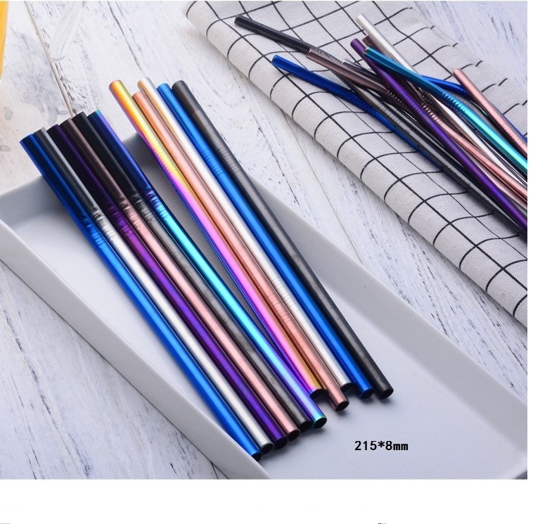 Reusable colorful stainless steel metal straw set colored Drinking Straws with stainless steel