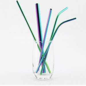 Reusable 304 Stainless Steel and Titanium Rainbow Drinking Straws with 8mm Diameter and Brush PC Material for Cups and Bars