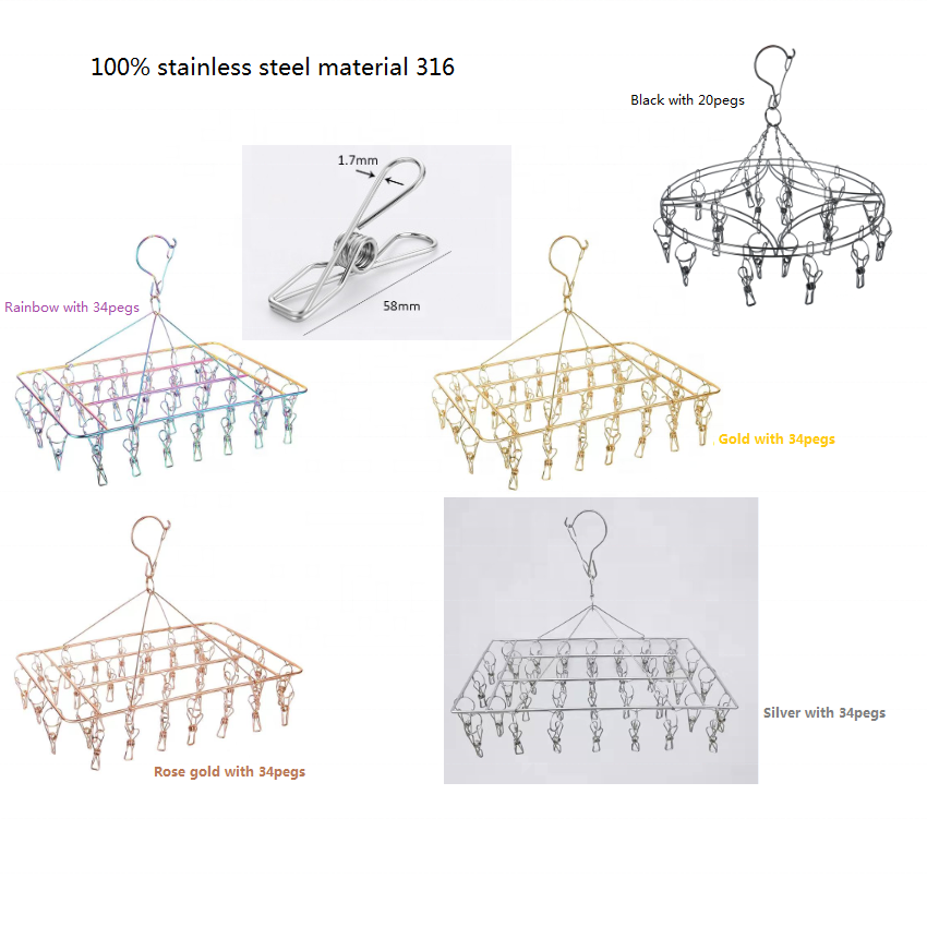 Non slip Silver clothes hangers AND Stainless Steel Socks Hanger With Clips trousers rack and hanger for socks with pegs