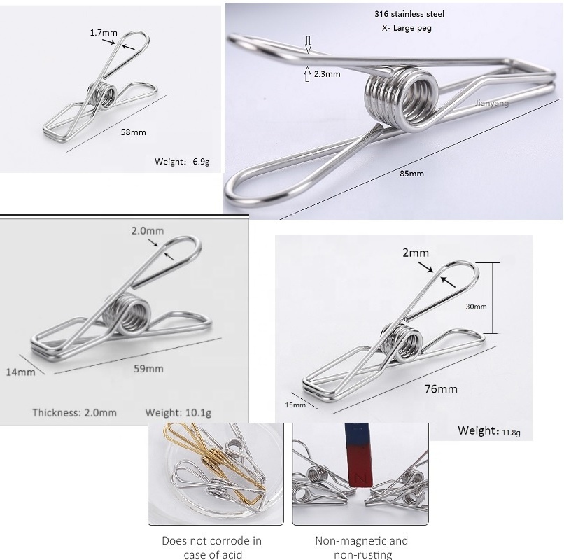 Direct supply small stainless steel clothes peg household peg and spring flat clips