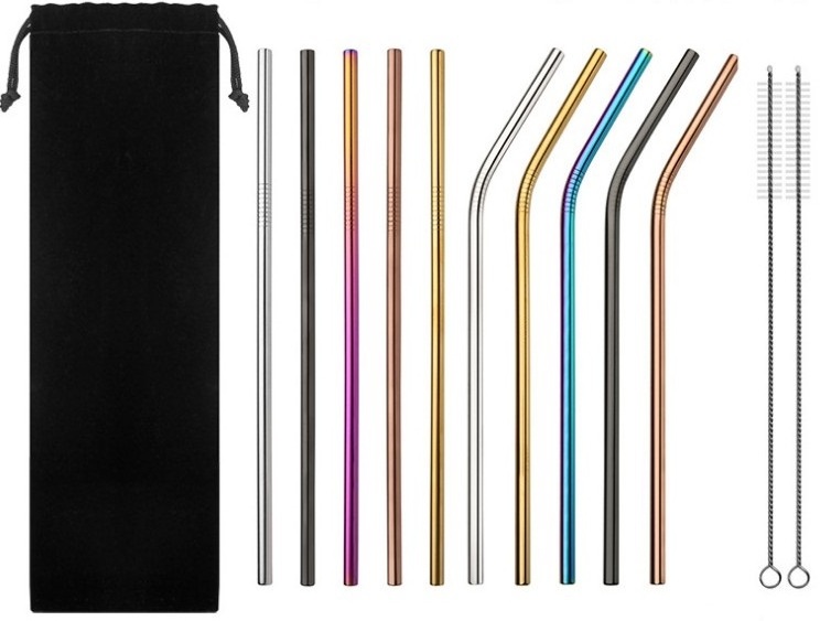 Reusable colorful stainless steel metal straw set colored Drinking Straws with stainless steel