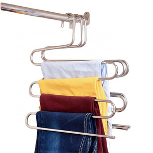 Multifunctional Trousers Hangers and Multi-Purpose S-Type hanger and Stainless Steel Magic Pants S Hangers Close