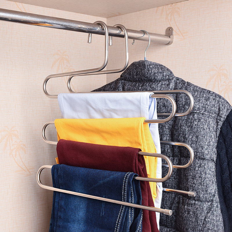 Multifunctional Trousers Hangers and Multi-Purpose S-Type hanger and Stainless Steel Magic Pants S Hangers Close