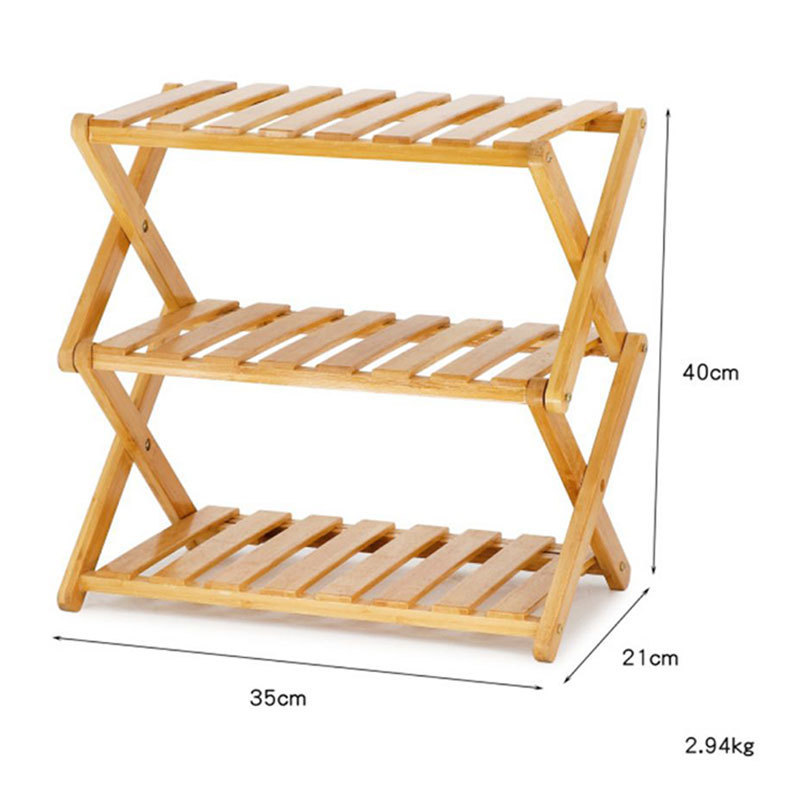 Custom Modern Bamboo Wooden Foldable 3 Tier Multifunctional Organizer adjustable Folding Shoe Rack