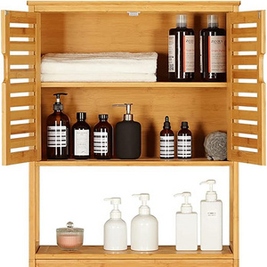 Over The Toilet Storage Cabinet, Tall Bathroom Cabinet Organizer with Cupboard and Adjustable Shelf