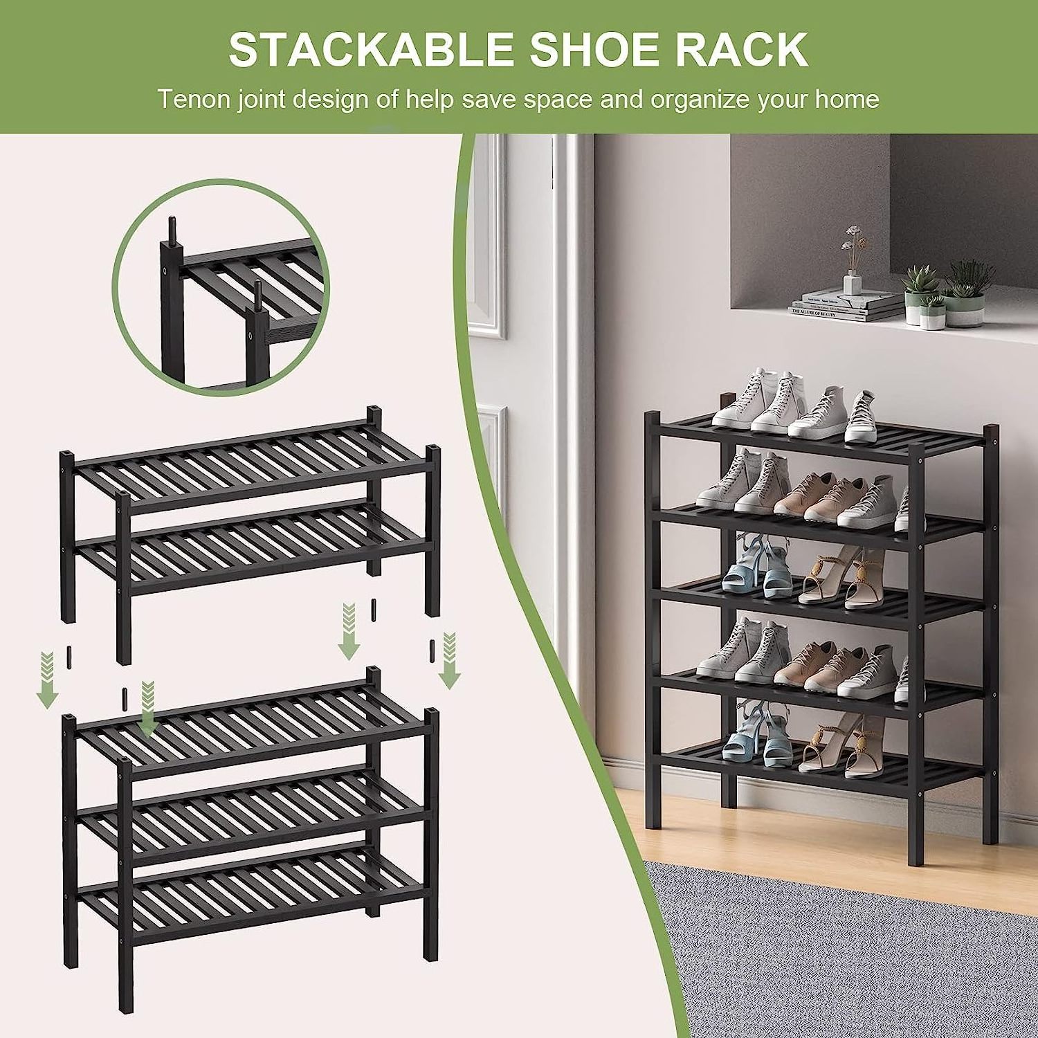 Home 3 Tier Bamboo Wooden shoe  Racks For Home  Entry