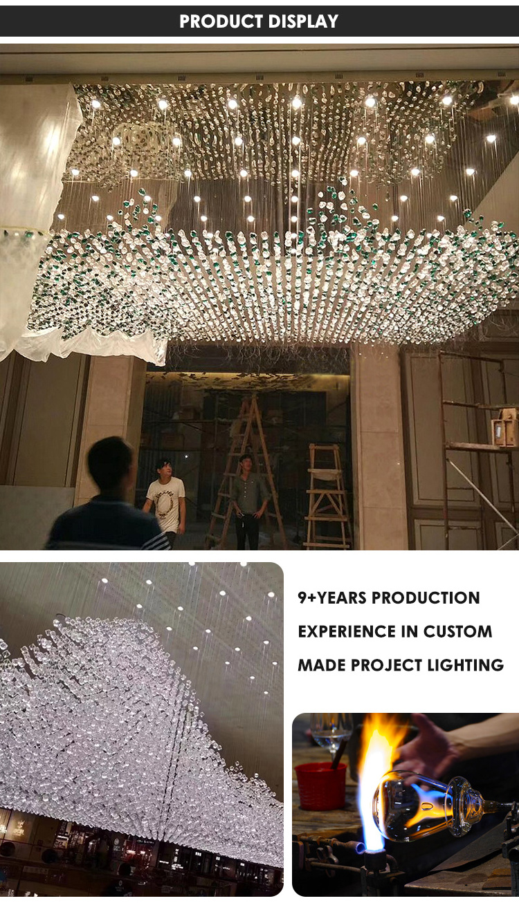 Modern Hotel Lobby Villa Decoration Pendant Light Custom Large Led Glass Modern Chandelier For High Ceilings