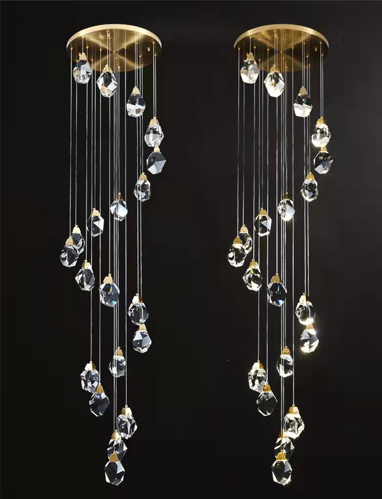 Interior Hotel Stair Pendant Lamp Modern Luxury Ceiling Led Crystal Chandelier Pendant Light