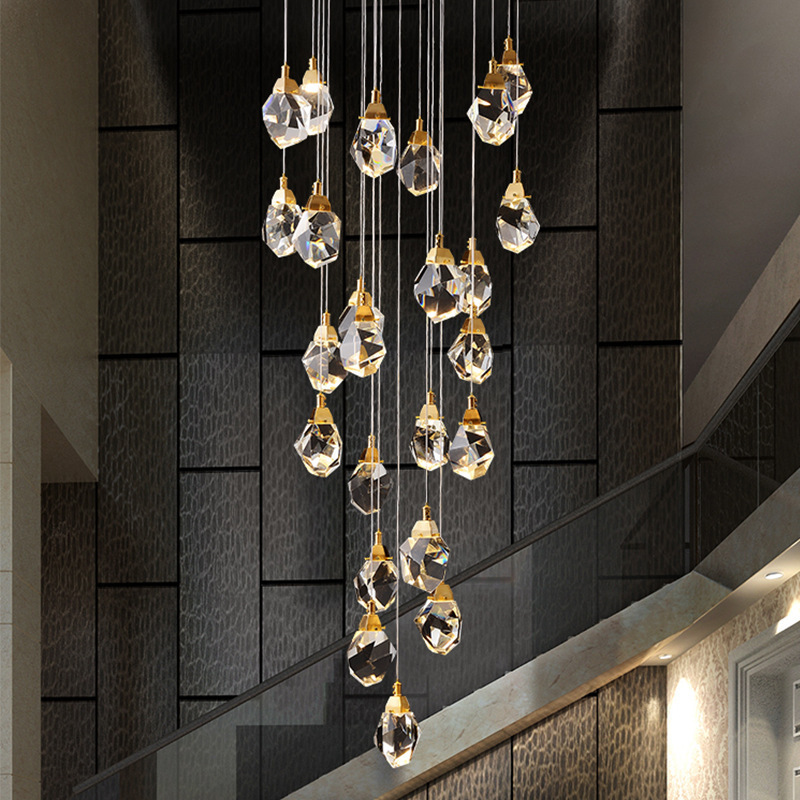 Interior Hotel Stair Pendant Lamp Modern Luxury Ceiling Led Crystal Chandelier Pendant Light