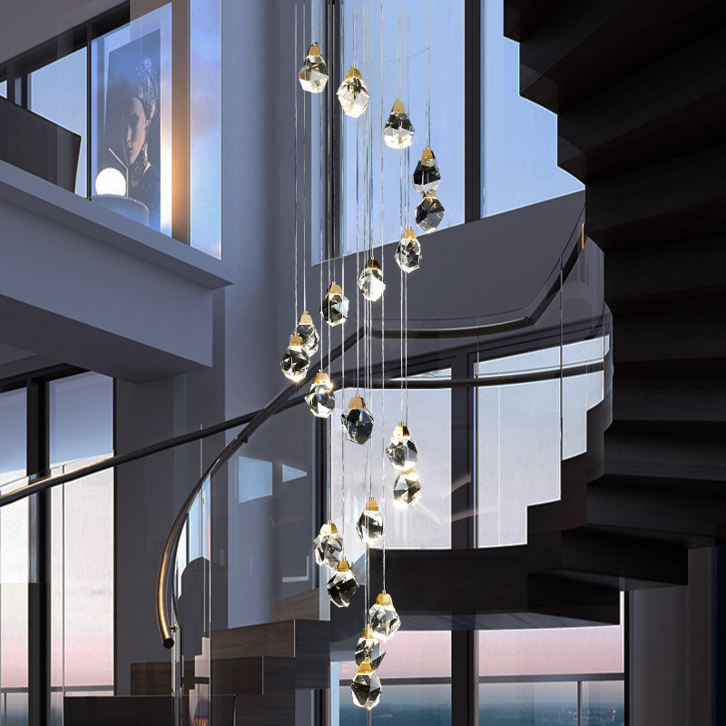 Interior Hotel Stair Pendant Lamp Modern Luxury Ceiling Led Crystal Chandelier Pendant Light