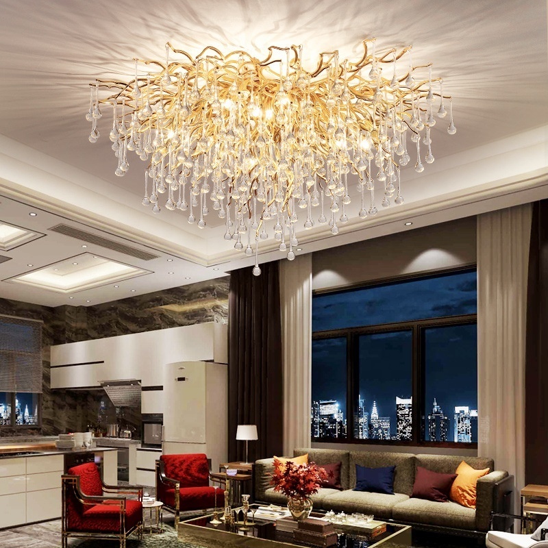 Rain drop gold chandelier aluminum branch chandelier ceiling light for living room