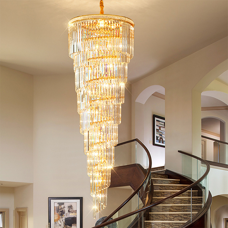 Simple Style Indoor Decorative Home Hotel Stair Modern Gold Long Luxury Crystal Chandelier