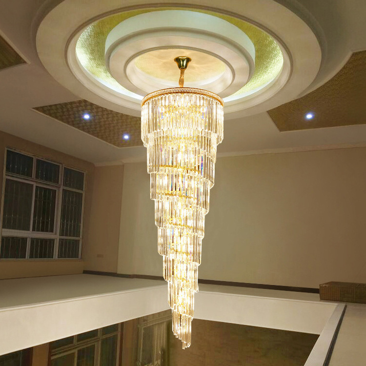 Simple Style Indoor Decorative Home Hotel Stair Modern Gold Long Luxury Crystal Chandelier